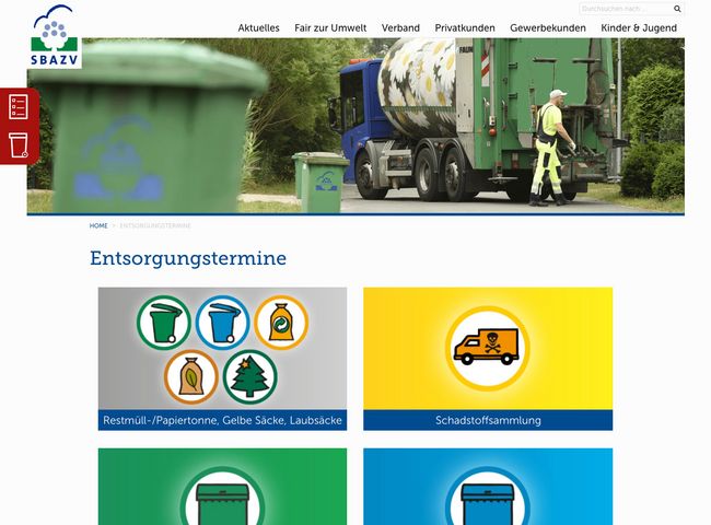 SBAZV Relaunch Website Entsorgungstermine